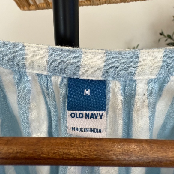 Old Navy Blue & White Striped Waist-Defined Puff Sleeve Mini Dress (Size M) - Picture 5 of 5